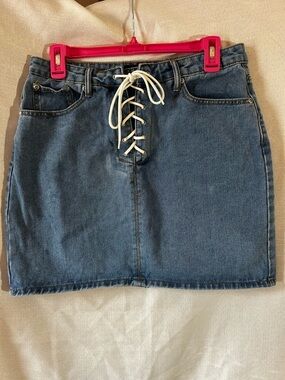PrettyLittleThing Denim Lace Up Mini Skirt Size 10 Y2K Festival Boho Hippie